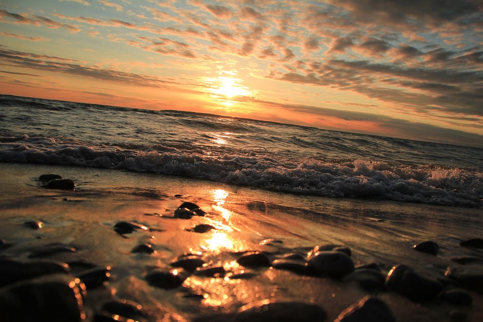 日落时拍摄的海洋照片